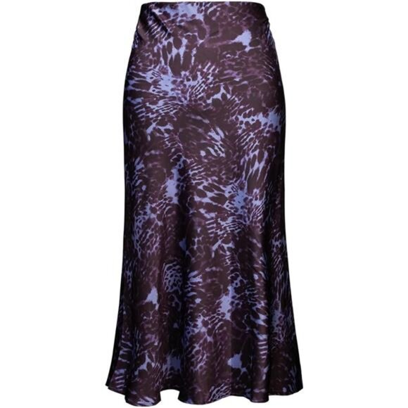 Dresses & Skirts - Womens Satin Skirt High Waist Elastic Leopard Purple